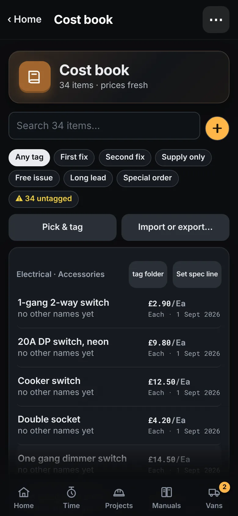 The cost book on a phone