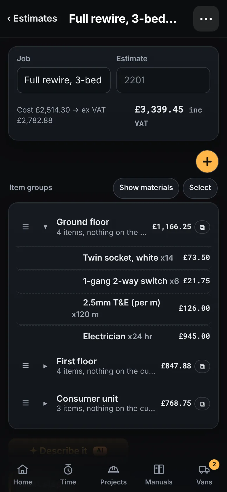 An estimate on a phone