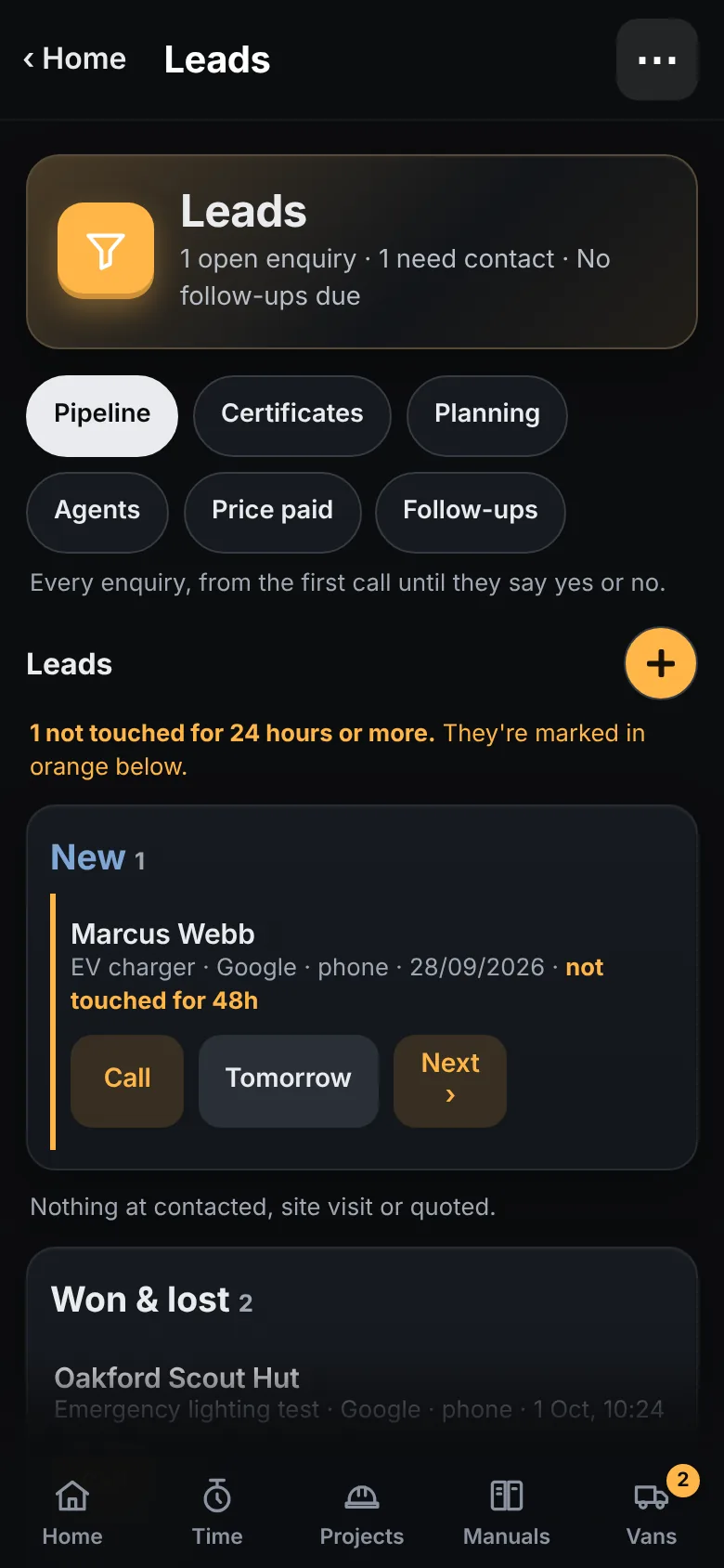 Leads on a phone: a new enquiry waiting for a call