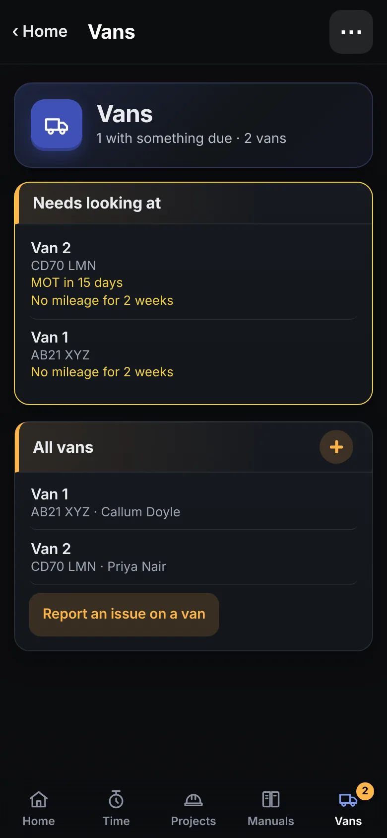 The vans screen on a phone